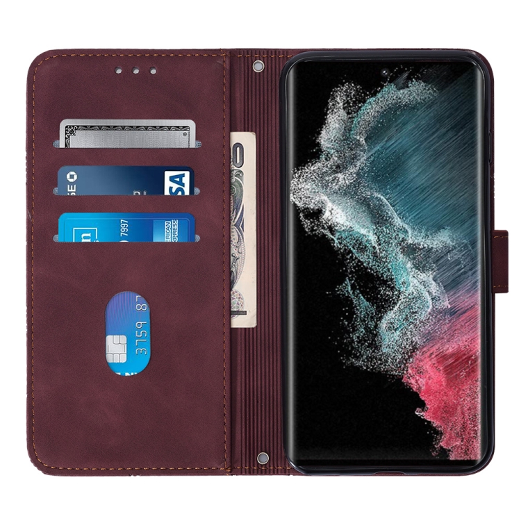 For Samsung Galaxy S23 Ultra 5G Crossbody 3D Embossed Flip Leather Phone Case(Wine Red) For Samsung Galaxy S23 Ultra 5G Crossbody 3D Embossed Flip Leather Phone Case(Wine Red)
