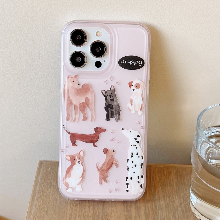 For iPhone 12 Translucent Frosted IMD TPU Phone Case(Pink Dogs) For iPhone 12 Translucent Frosted IMD TPU Phone Case(Pink Dogs)