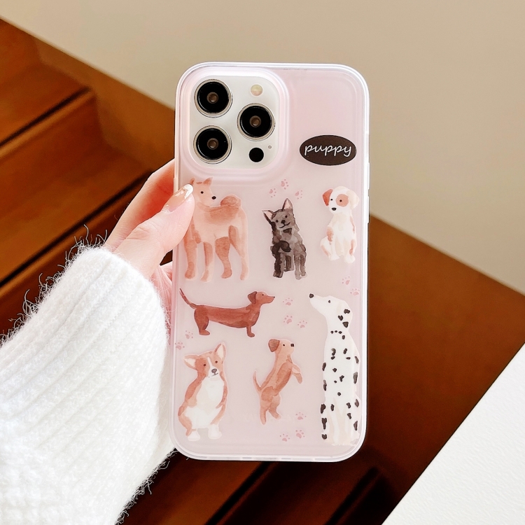 For iPhone 12 Translucent Frosted IMD TPU Phone Case(Pink Dogs) For iPhone 12 Translucent Frosted IMD TPU Phone Case(Pink Dogs)