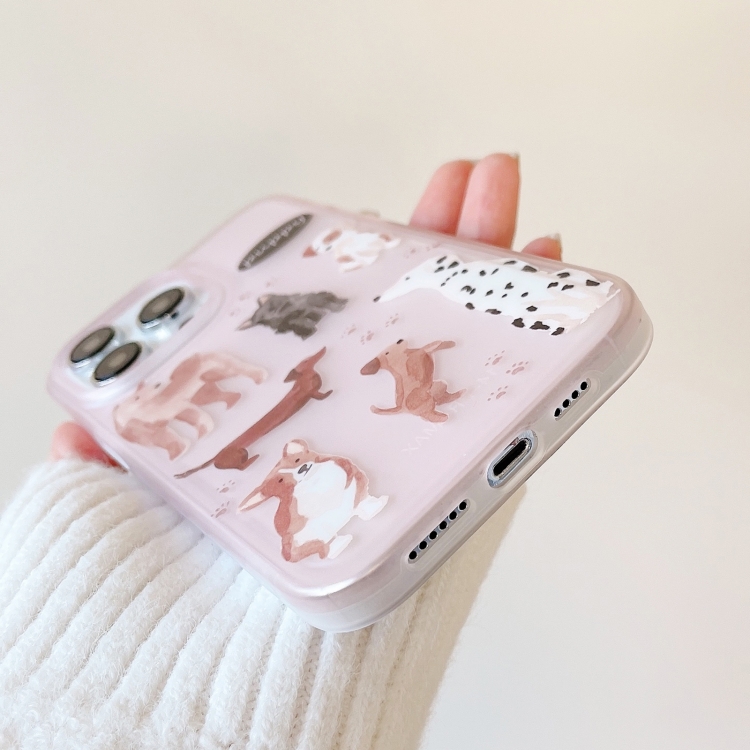 For iPhone 12 Translucent Frosted IMD TPU Phone Case(Pink Dogs) For iPhone 12 Translucent Frosted IMD TPU Phone Case(Pink Dogs)