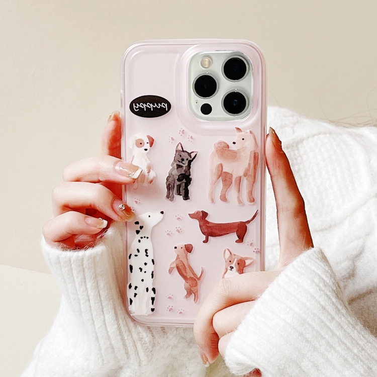 For iPhone 12 Translucent Frosted IMD TPU Phone Case(Pink Dogs) For iPhone 12 Translucent Frosted IMD TPU Phone Case(Pink Dogs)