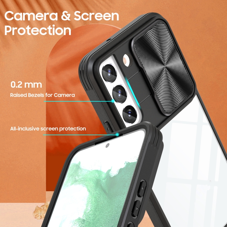For Samsung Galaxy S22+ 5G 360 degree Full Coverage Sliding Camshield Phone Case(Black) For Samsung Galaxy S22+ 5G 360 degree Full Coverage Sliding Camshield Phone Case(Black)