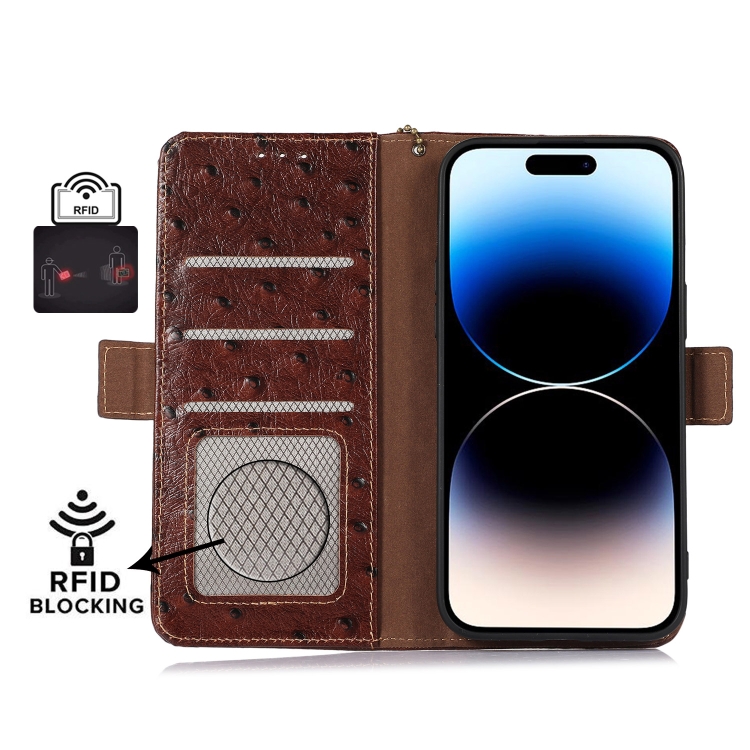 For Samsung Galaxy S23+ 5G Ostrich Pattern Genuine Leather RFID Phone Case(Coffee) For Samsung Galaxy S23+ 5G Ostrich Pattern Genuine Leather RFID Phone Case(Coffee)