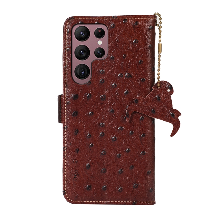 For Samsung Galaxy S23 Ultra 5G Ostrich Pattern Genuine Leather RFID Phone Case(Coffee)