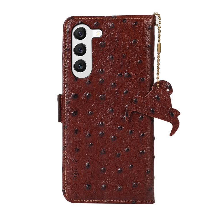 For Samsung Galaxy S22 5G Ostrich Pattern Genuine Leather RFID Phone Case(Coffee) For Samsung Galaxy S22 5G Ostrich Pattern Genuine Leather RFID Phone Case(Coffee)