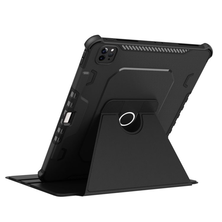 360 Degree Rotating Armored Smart Tablet Leather Case For iPad Pro 12.9 inch 2022/2021/2020/2018(Black)