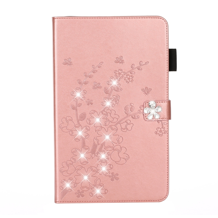 For iPad Pro 11 (2020) Diamond Encrusted Plum Blossom Embossing Pattern Horizontal Flip Leather Tablet Case with Holder & Card Slot(Rose Gold)