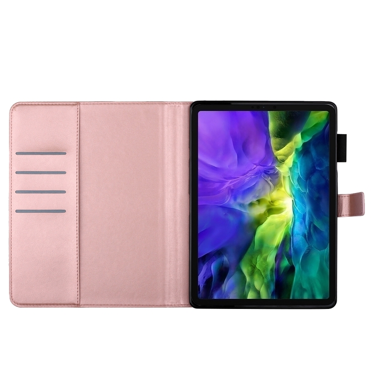 For iPad Pro 11 (2020) Diamond Encrusted Plum Blossom Embossing Pattern Horizontal Flip Leather Tablet Case with Holder & Card Slot(Rose Gold)
