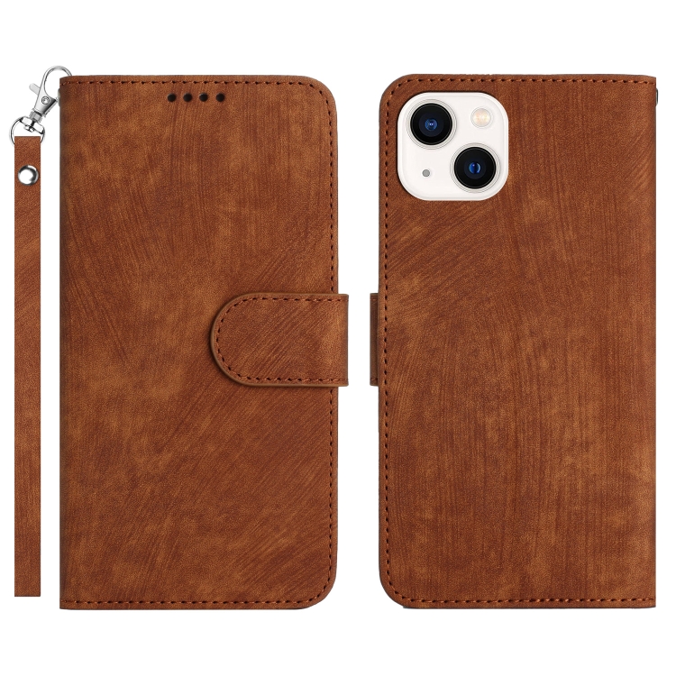 For iPhone 13 mini Dual-Fold Stripe Texture Buckle Leather Phone Case(Brown) For iPhone 13 mini Dual-Fold Stripe Texture Buckle Leather Phone Case(Brown)