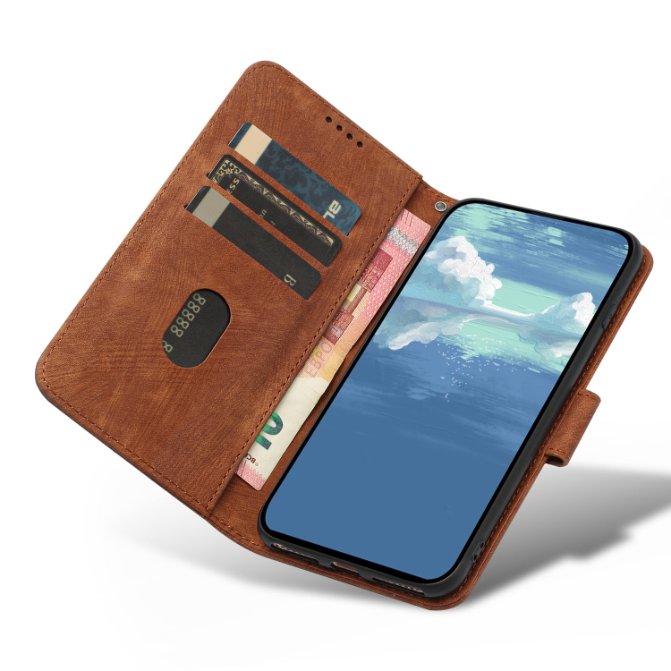 For iPhone 13 mini Dual-Fold Stripe Texture Buckle Leather Phone Case(Brown) For iPhone 13 mini Dual-Fold Stripe Texture Buckle Leather Phone Case(Brown)