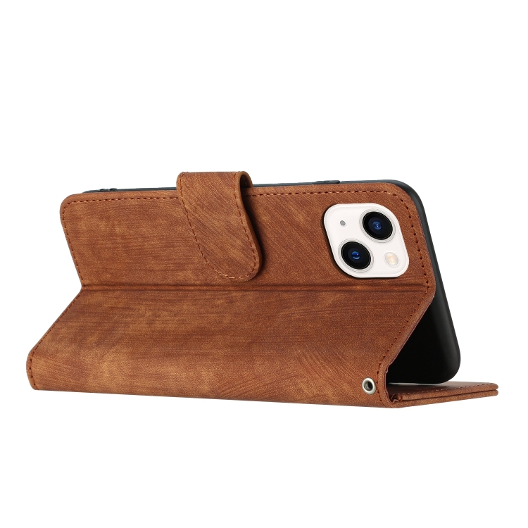 For iPhone 13 mini Dual-Fold Stripe Texture Buckle Leather Phone Case(Brown) For iPhone 13 mini Dual-Fold Stripe Texture Buckle Leather Phone Case(Brown)