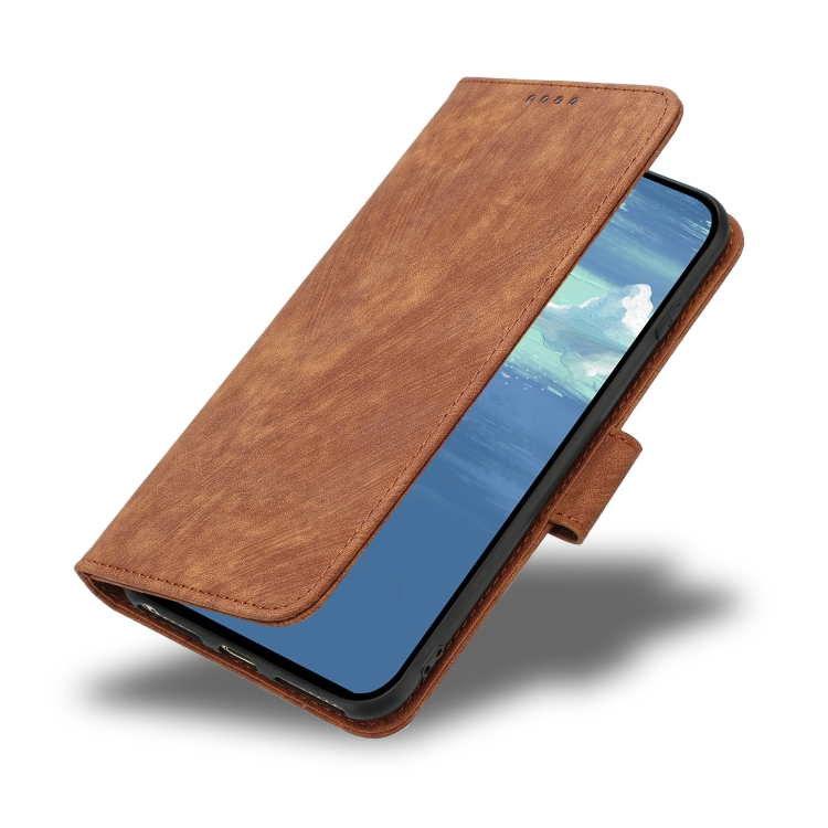 For iPhone 13 mini Dual-Fold Stripe Texture Buckle Leather Phone Case(Brown) For iPhone 13 mini Dual-Fold Stripe Texture Buckle Leather Phone Case(Brown)