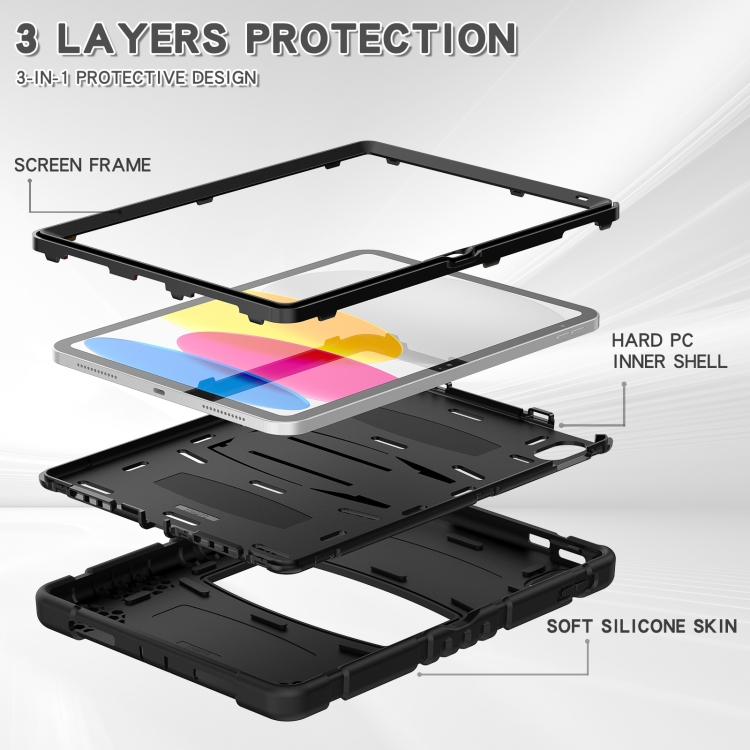 For iPad 10th Gen 10.9 2022 3-Layer Protection Screen Frame + PC + Silicone Tablet Case(Black) For iPad 10th Gen 10.9 2022 3-Layer Protection Screen Frame + PC + Silicone Tablet Case(Black)