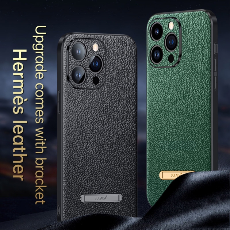 For iPhone 14 Pro SULADA Famous Artisan Series Litchi Leather PC + TPU Phone Case(Black) For iPhone 14 Pro SULADA Famous Artisan Series Litchi Leather PC + TPU Phone Case(Black)