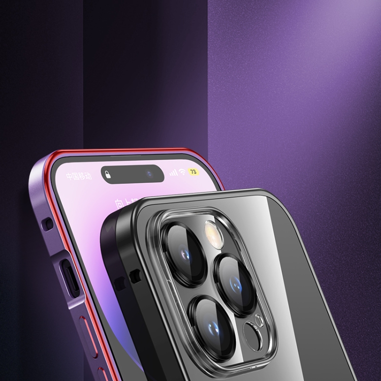 For iPhone 14 Spring Buckle Metal Transparent Phone Case with Lens Protection(Gold) For iPhone 14 Spring Buckle Metal Transparent Phone Case with Lens Protection(Gold)