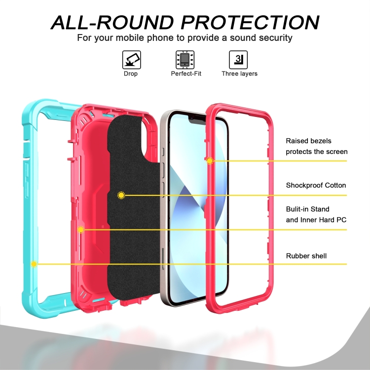 For iPhone 14 Two-color Ring Holder Phone Case(Mint Green + Rose Red) For iPhone 14 Two-color Ring Holder Phone Case(Mint Green + Rose Red)