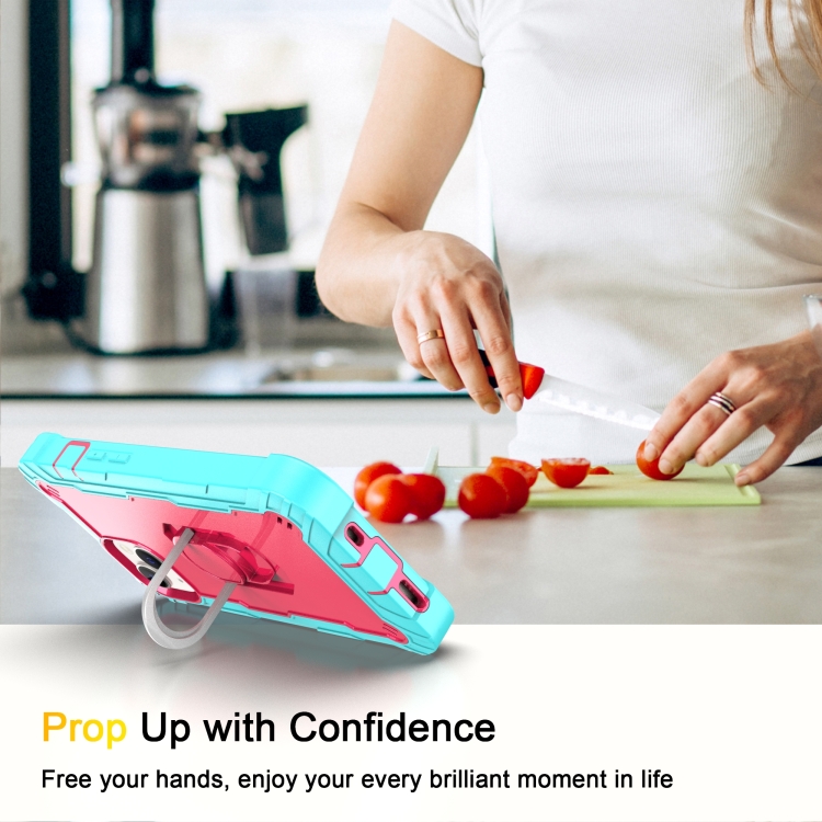 For iPhone 14 Two-color Ring Holder Phone Case(Mint Green + Rose Red) For iPhone 14 Two-color Ring Holder Phone Case(Mint Green + Rose Red)