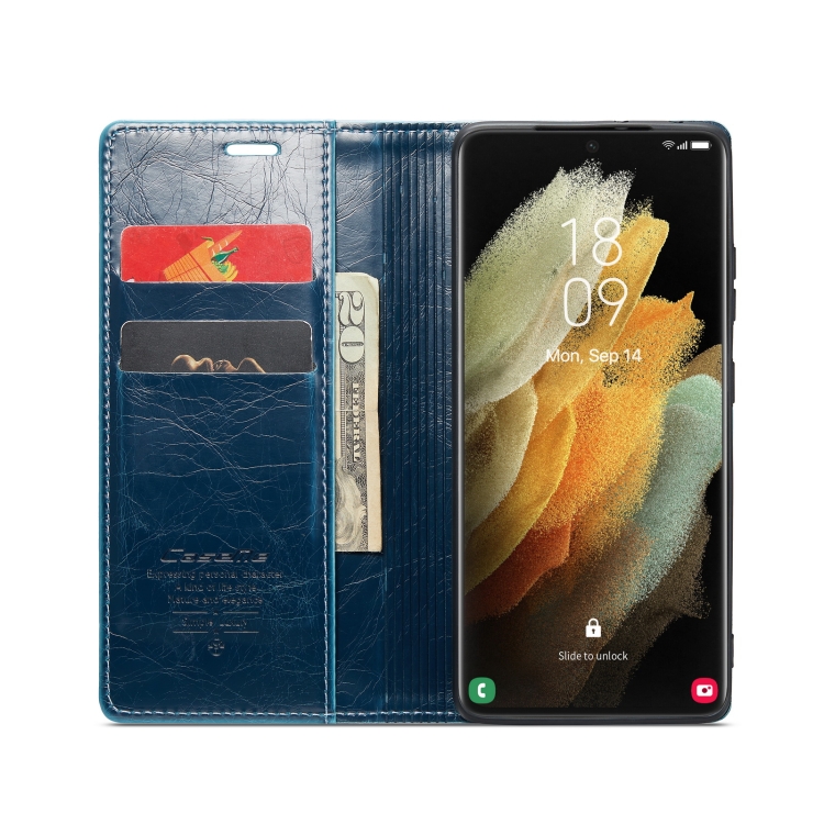 For Samsung Galaxy S21 Ultra 5G CaseMe 003 Crazy Horse Texture Leather Phone Case(Blue) For Samsung Galaxy S21 Ultra 5G CaseMe 003 Crazy Horse Texture Leather Phone Case(Blue)