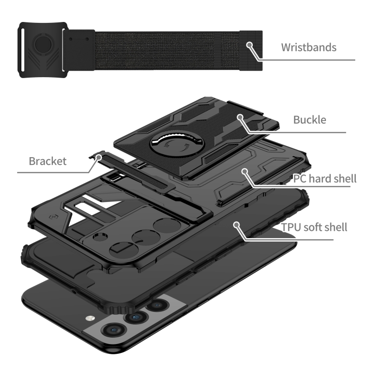 For Samsung Galaxy S23 5G Armor Wristband Phone Case(Black) For Samsung Galaxy S23 5G Armor Wristband Phone Case(Black)