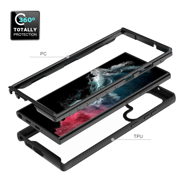 For Samsung Galaxy S23 Ultra 5G Two-layer Integrated Transparent TPU + PC Protective Phone Case(Black)
