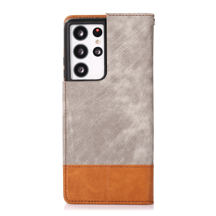 For Samsung Galaxy S21 Ultra 5G Splicing Leather Phone Case(Grey) For Samsung Galaxy S21 Ultra 5G Splicing Leather Phone Case(Grey)