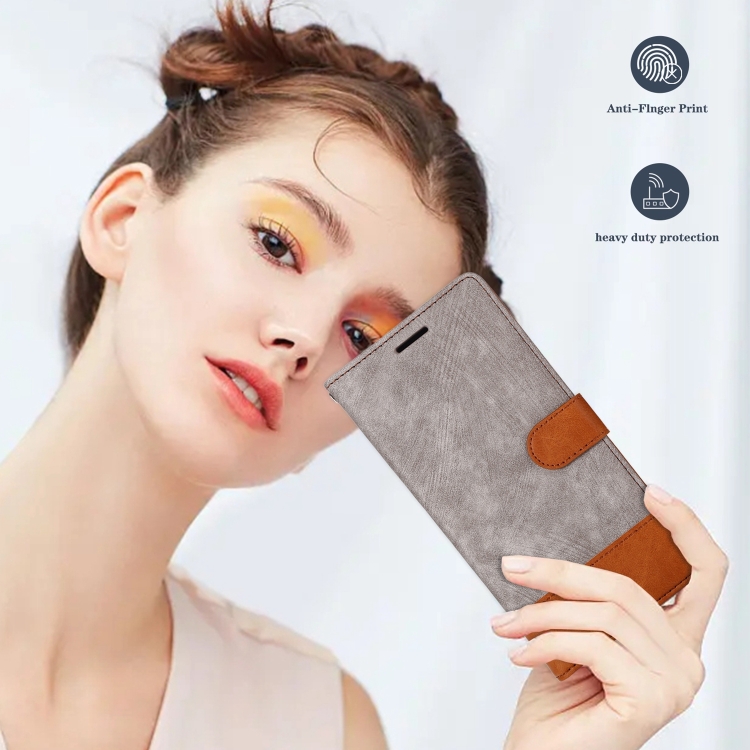 For Samsung Galaxy S21 Ultra 5G Splicing Leather Phone Case(Grey) For Samsung Galaxy S21 Ultra 5G Splicing Leather Phone Case(Grey)