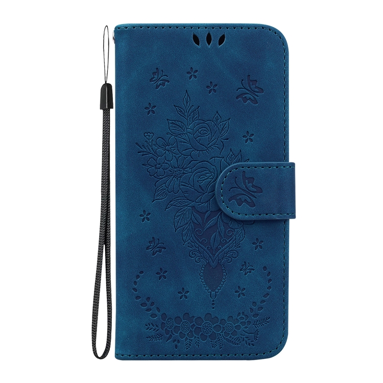 For Samsung Galaxy S23+ 5G Butterfly Rose Embossed Leather Phone Case(Blue)
