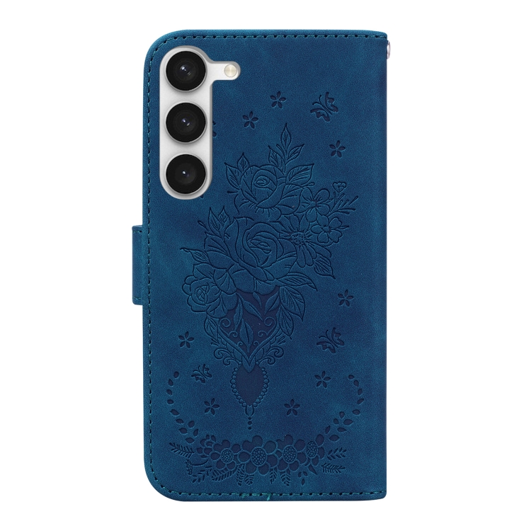 For Samsung Galaxy S23+ 5G Butterfly Rose Embossed Leather Phone Case(Blue)