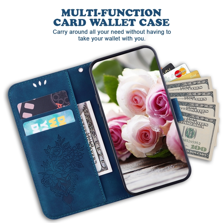 For Samsung Galaxy S23+ 5G Butterfly Rose Embossed Leather Phone Case(Blue)