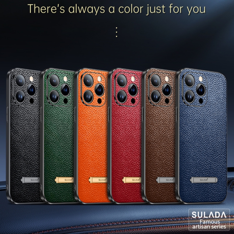 For iPhone 14 SULADA Invisible Bracket Leather Back Cover Phone Case(Black) For iPhone 14 SULADA Invisible Bracket Leather Back Cover Phone Case(Black)