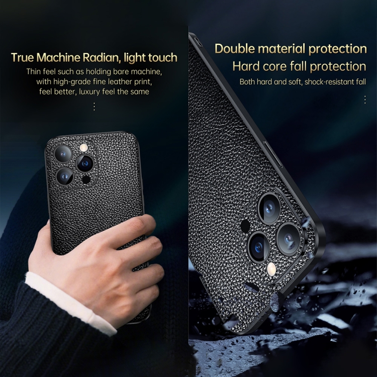 For iPhone 14 SULADA Invisible Bracket Leather Back Cover Phone Case(Black) For iPhone 14 SULADA Invisible Bracket Leather Back Cover Phone Case(Black)