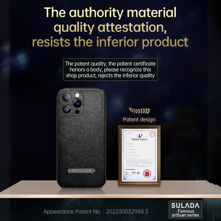 For iPhone 14 SULADA Invisible Bracket Leather Back Cover Phone Case(Black) For iPhone 14 SULADA Invisible Bracket Leather Back Cover Phone Case(Black)