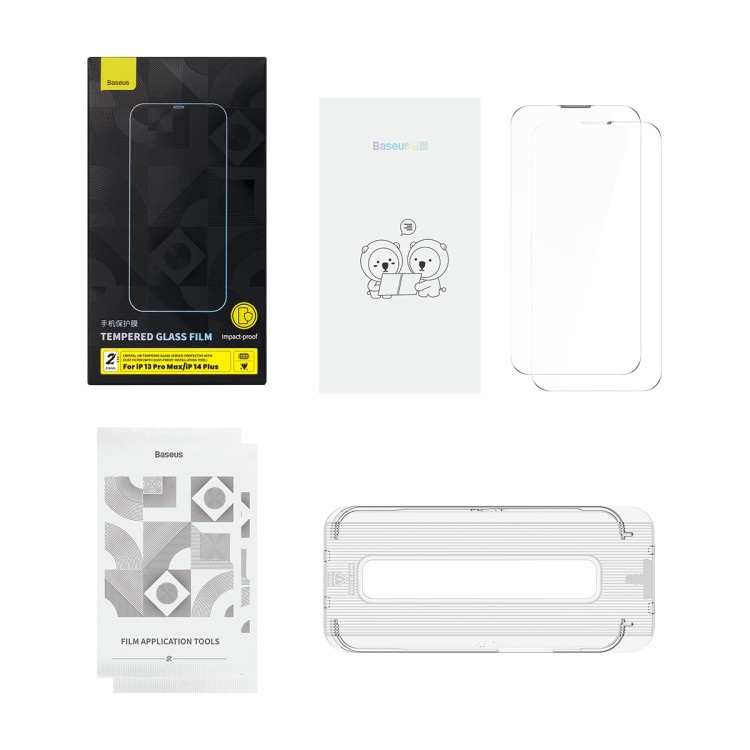 For iPhone 14 Plus / 13 Pro Max 2pcs Baseus 0.3mm Crystal HD Tempered Glass Screen Protector with Dust Filter For iPhone 14 Plus / 13 Pro Max 2pcs Baseus 0.3mm Crystal HD Tempered Glass Screen Protector with Dust Filter