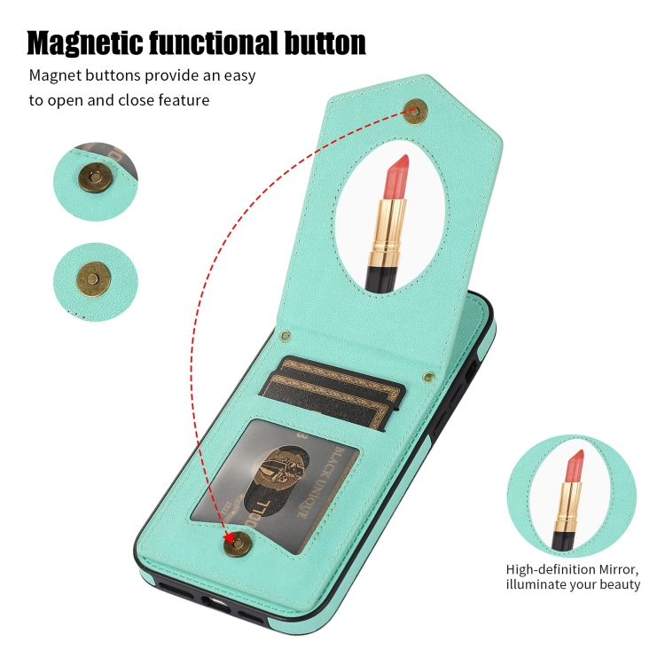 For iPhone SE 2022 / SE 2020 / 8 / 7 Rhombic Texture RFID Phone Case with Lanyard & Mirror(Mint Green) For iPhone SE 2022 / SE 2020 / 8 / 7 Rhombic Texture RFID Phone Case with Lanyard & Mirror(Mint Green)