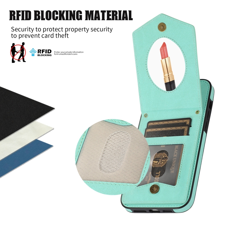For iPhone SE 2022 / SE 2020 / 8 / 7 Rhombic Texture RFID Phone Case with Lanyard & Mirror(Mint Green) For iPhone SE 2022 / SE 2020 / 8 / 7 Rhombic Texture RFID Phone Case with Lanyard & Mirror(Mint Green)