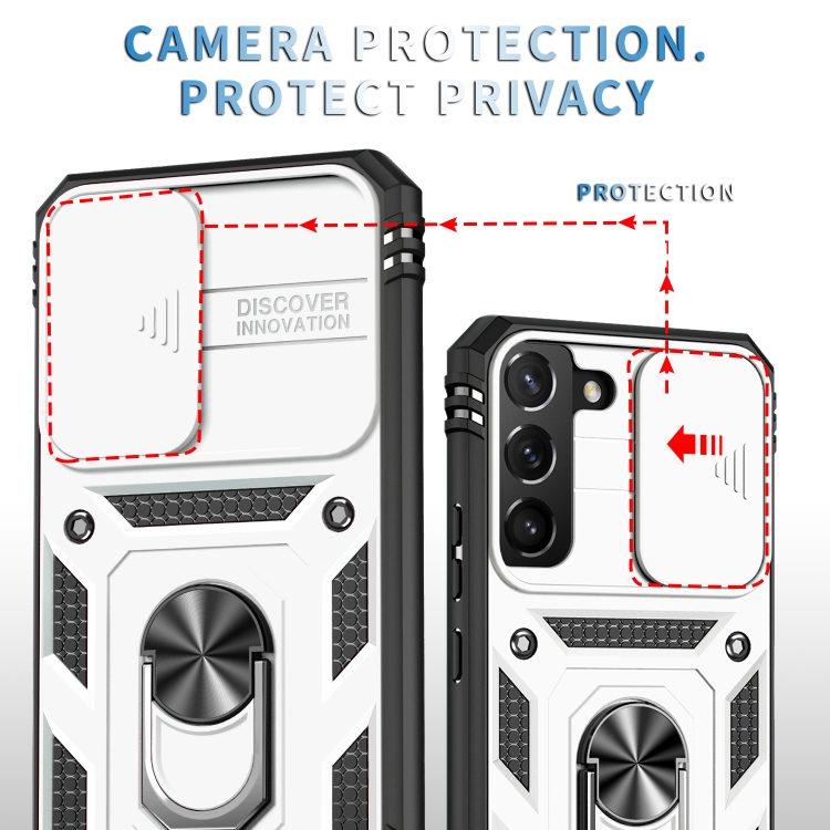 For Samsung Galaxy S22 5G Sliding Camera Cover TPU + PC Phone Case(White+Black) For Samsung Galaxy S22 5G Sliding Camera Cover TPU + PC Phone Case(White+Black)