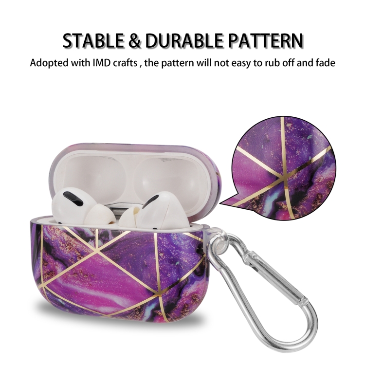 For AirPods Pro 2 Electroplate Marble Pattern Wireless Earphone Protective Case with Hook(Purple) For AirPods Pro 2 Electroplate Marble Pattern Wireless Earphone Protective Case with Hook(Purple)