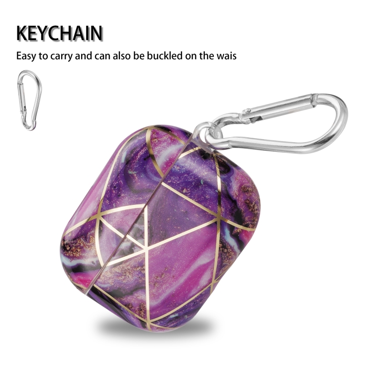 For AirPods Pro 2 Electroplate Marble Pattern Wireless Earphone Protective Case with Hook(Purple) For AirPods Pro 2 Electroplate Marble Pattern Wireless Earphone Protective Case with Hook(Purple)