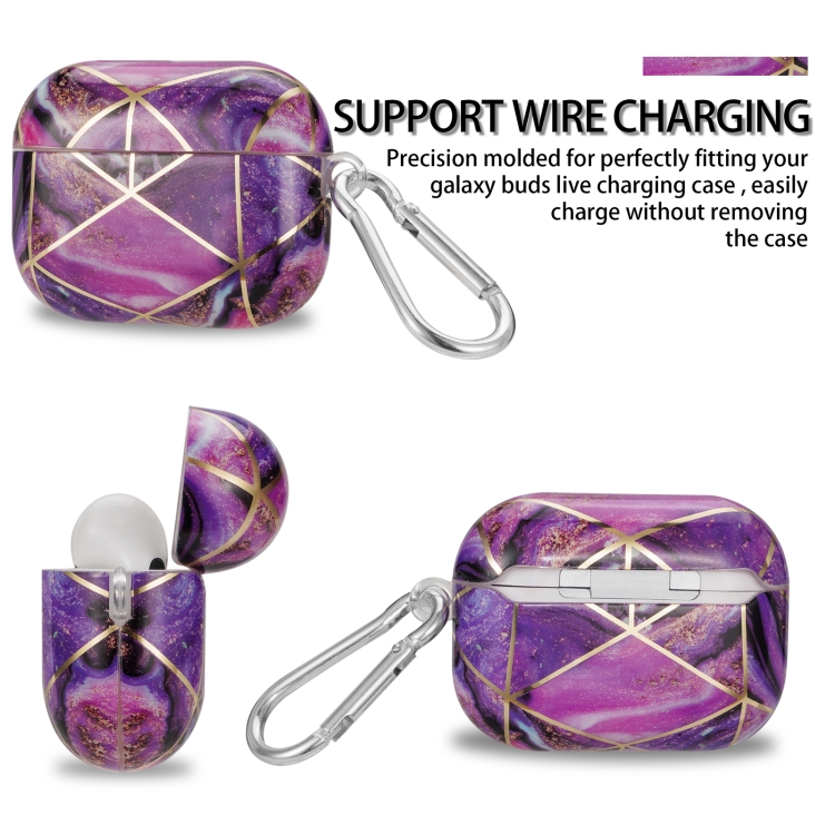 For AirPods Pro 2 Electroplate Marble Pattern Wireless Earphone Protective Case with Hook(Purple) For AirPods Pro 2 Electroplate Marble Pattern Wireless Earphone Protective Case with Hook(Purple)