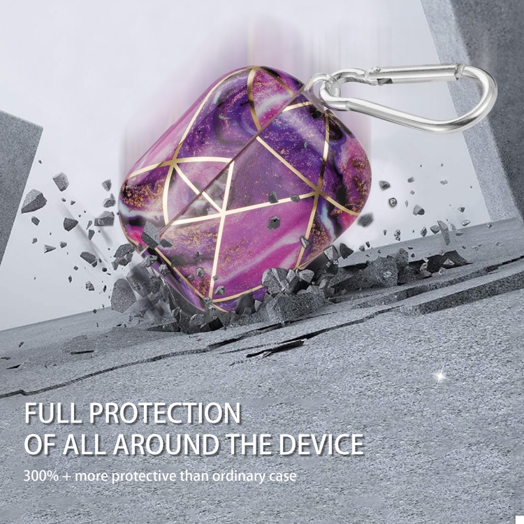 For AirPods Pro 2 Electroplate Marble Pattern Wireless Earphone Protective Case with Hook(Purple) For AirPods Pro 2 Electroplate Marble Pattern Wireless Earphone Protective Case with Hook(Purple)