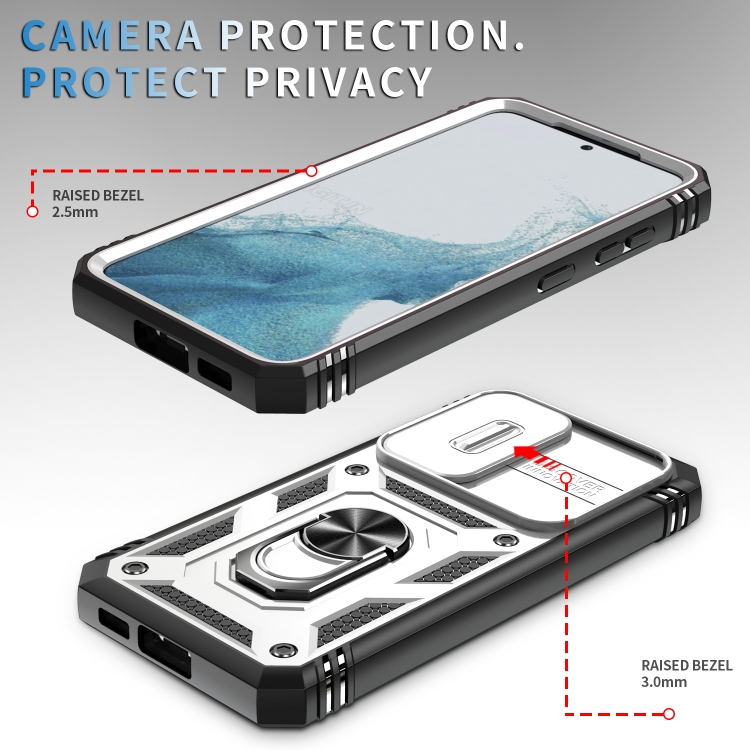 For Samsung Galaxy S23+ 5G Sliding Camera Cover TPU + PC Phone Case(White+Black) For Samsung Galaxy S23+ 5G Sliding Camera Cover TPU + PC Phone Case(White+Black)