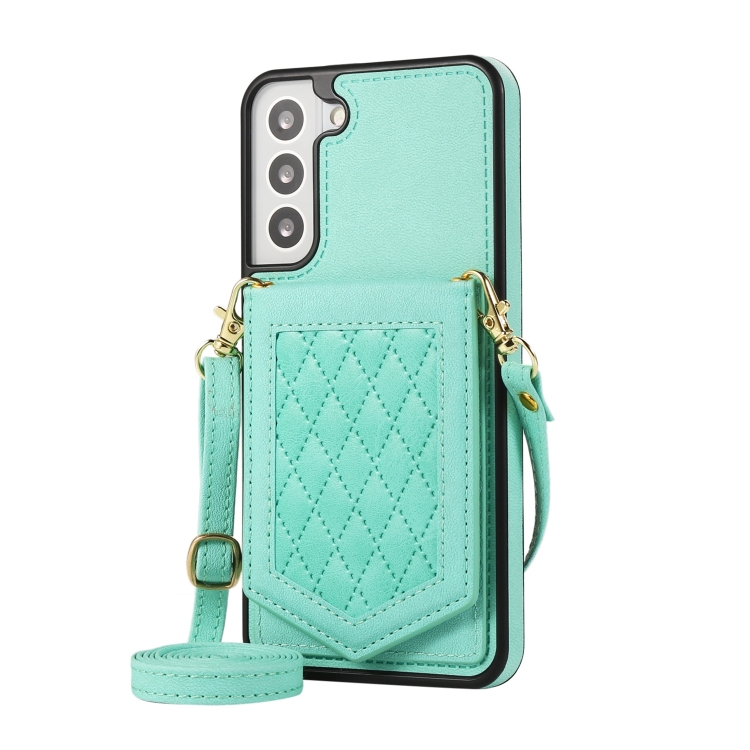 For Samsung Galaxy S22 5G Rhombic Texture RFID Phone Case with Lanyard & Mirror(Mint Green) For Samsung Galaxy S22 5G Rhombic Texture RFID Phone Case with Lanyard & Mirror(Mint Green)