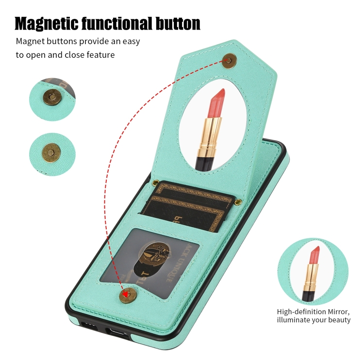 For Samsung Galaxy S22 5G Rhombic Texture RFID Phone Case with Lanyard & Mirror(Mint Green) For Samsung Galaxy S22 5G Rhombic Texture RFID Phone Case with Lanyard & Mirror(Mint Green)