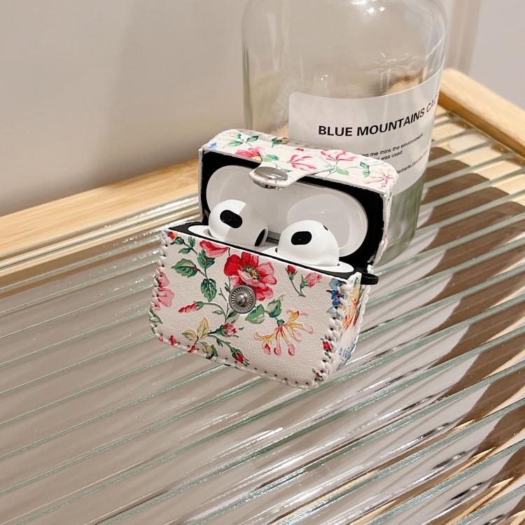 For AirPods Pro 2 White Floral PU Leather Wireless Earphone Case For AirPods Pro 2 White Floral PU Leather Wireless Earphone Case