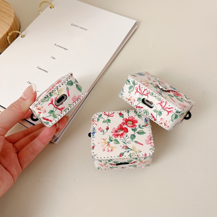 For AirPods Pro 2 White Floral PU Leather Wireless Earphone Case For AirPods Pro 2 White Floral PU Leather Wireless Earphone Case