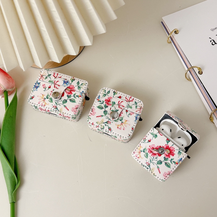 For AirPods Pro 2 White Floral PU Leather Wireless Earphone Case For AirPods Pro 2 White Floral PU Leather Wireless Earphone Case