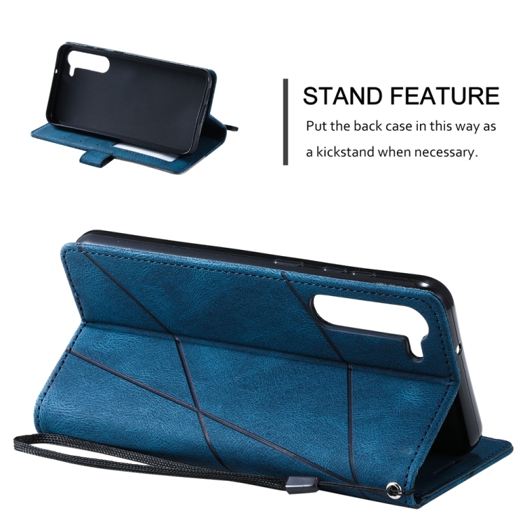 For Samsung Galaxy S23+ 5G Skin Feel Splicing Leather Phone Case(Blue) For Samsung Galaxy S23+ 5G Skin Feel Splicing Leather Phone Case(Blue)