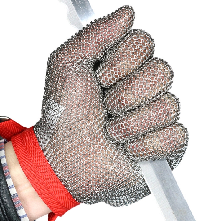 Guanti antitaglio per la protezione del lavoro in acciaio inossidabile 304  a 5 dita con anello in acciaio, taglia: S.
