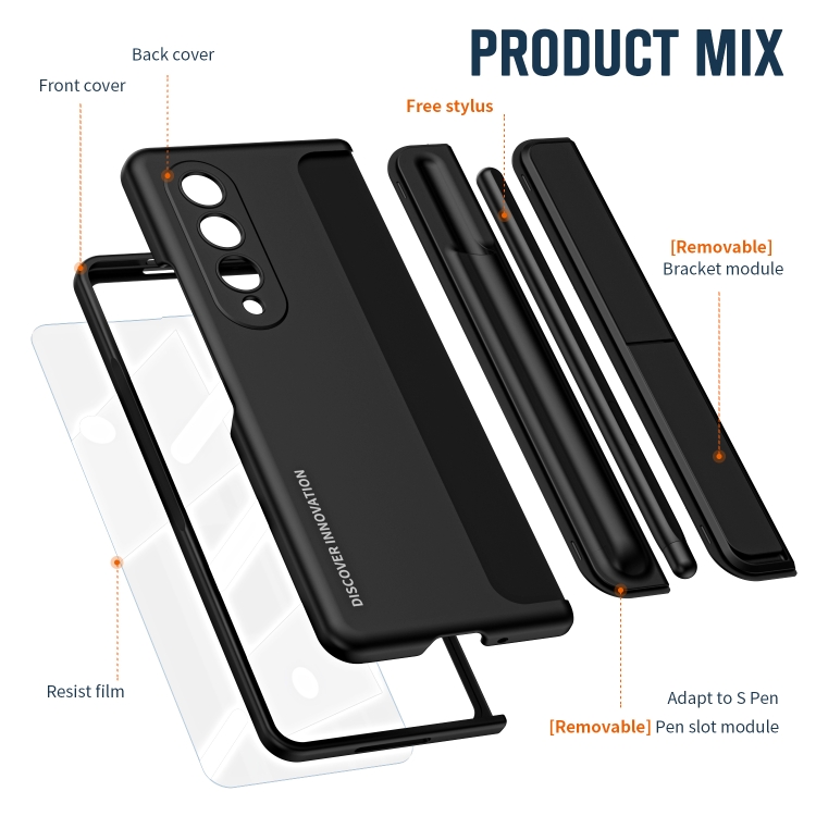 For Samsung Galaxy Z Fold4 2 in 1 Detachable PC Folding Phone Case with Holder & Pen Slot(Black)