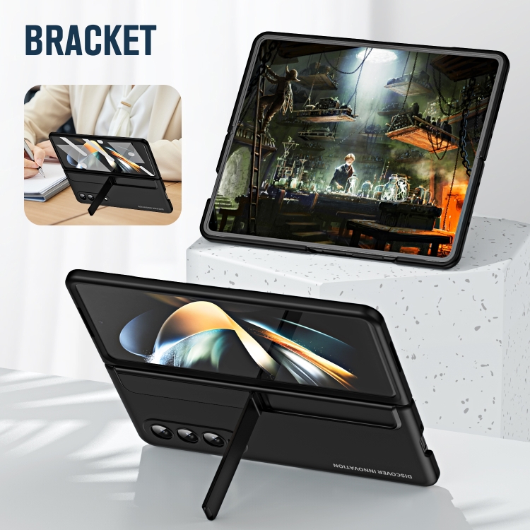 For Samsung Galaxy Z Fold4 2 in 1 Detachable PC Folding Phone Case with Holder & Pen Slot(Black)